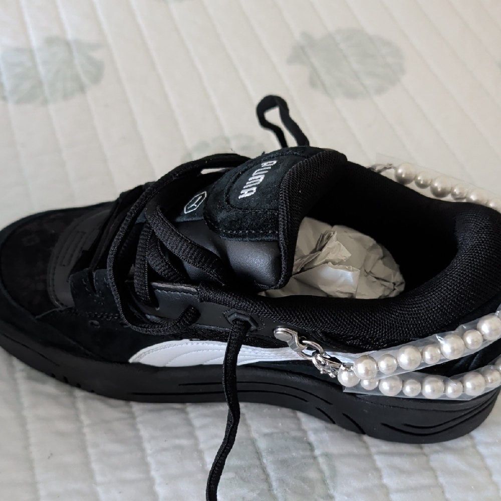 Puma Women's Black and White Sneakers with Pearl Accent